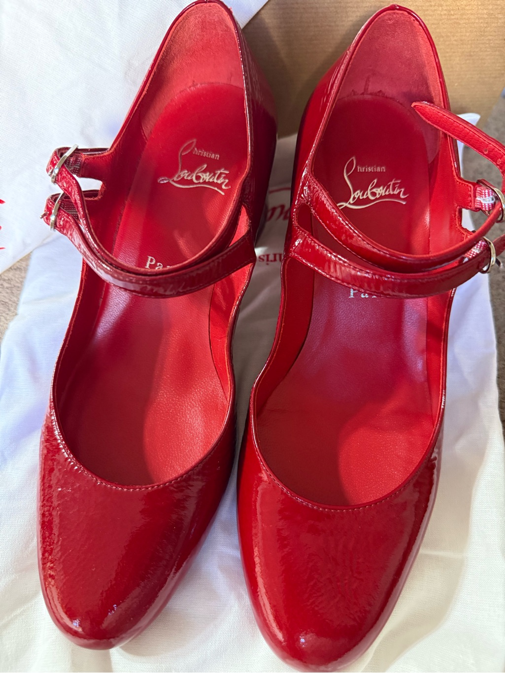 Christian Louboutin Red Shoe Box With Branded Label New And Dust Bags